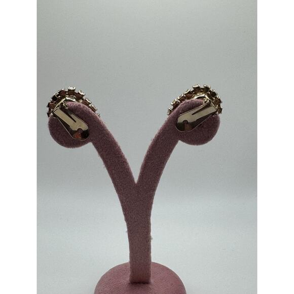 Vintage Emerald-Cut Citrine Rhinestone Earrings – Mid-Century Cocktail Studs - Picture 2 of 2